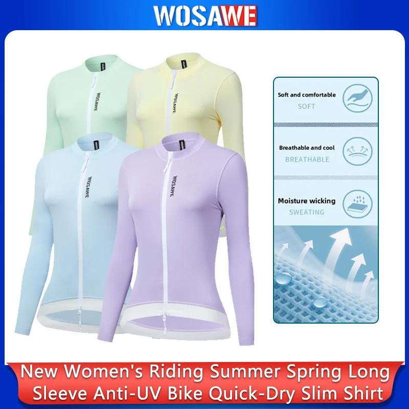 WOSAWE New Women Cycling Jersey Summer Spring Long Sleeve Anti-UV Bike Shirts Reflective Quick Dry Cycling Jersey Slim Fit