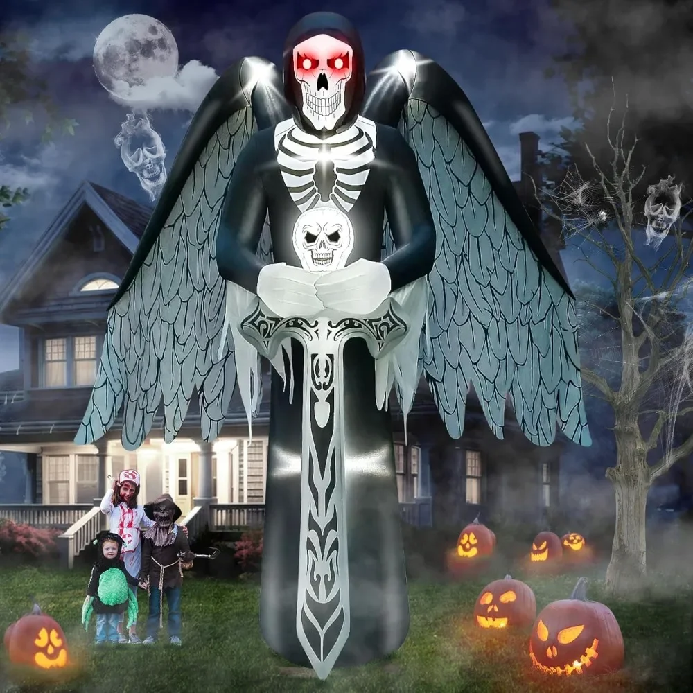 

Halloween Horror Dress Up, 12FT Giant Wing Death Inflatable Toy with LED Light, Horror Halloween Outdoor Inflatable Decoration