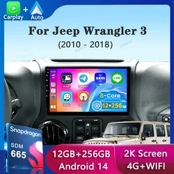 Radio samochodowe CarPlay Android 14 dla Jeep Wrangler 3 JK 2011-2018 Odtwarzacz multimedialny GPS Autoradio Navi Stereo 4G + WIFI DSP 2din