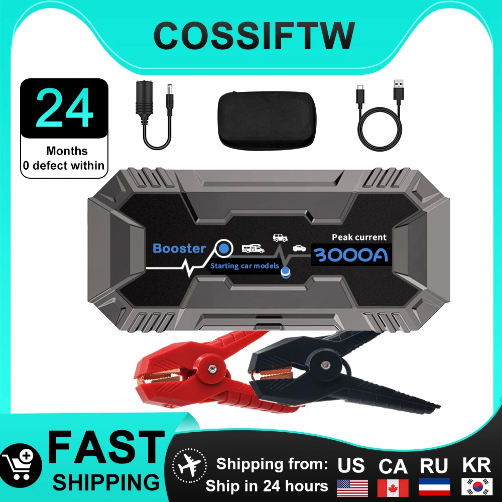 

COSSIFTW 3000A Jump Starter 12V Power Bank Portable Charger Starting Device For 10.0L/8.0L Semi-Truck Emergency Car Battery