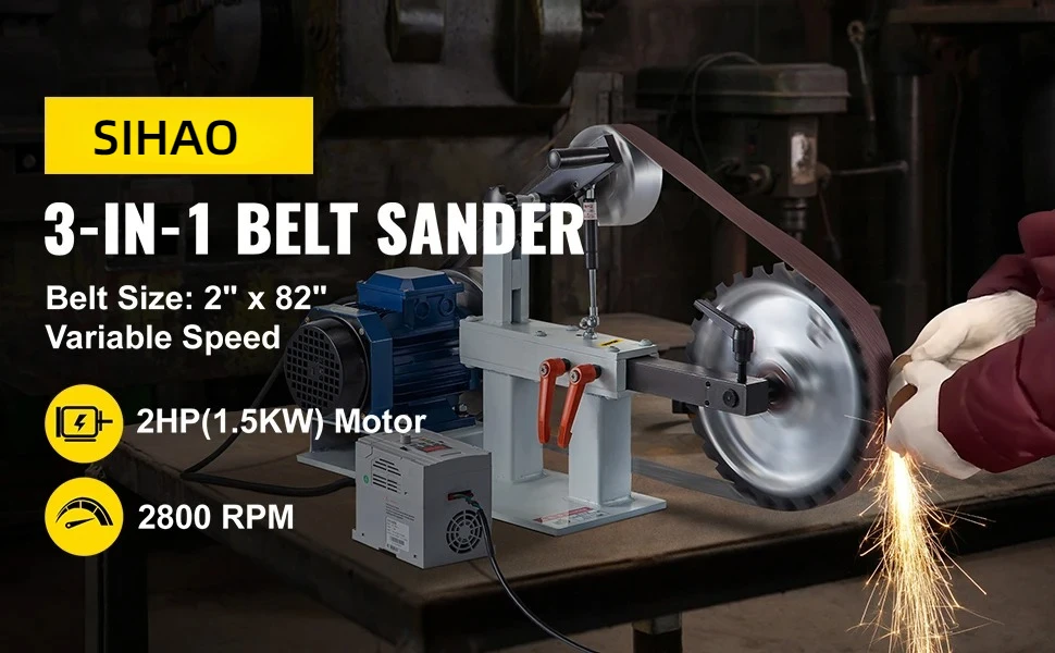 SIHAO Tischscheiben- und Bandschleifer, Tischschleifer 1,5 kW mit pH 427 x 12 Zoll Rad, verstellbarem Schleifband, zentraler Maschinenschleifer – Detail 1