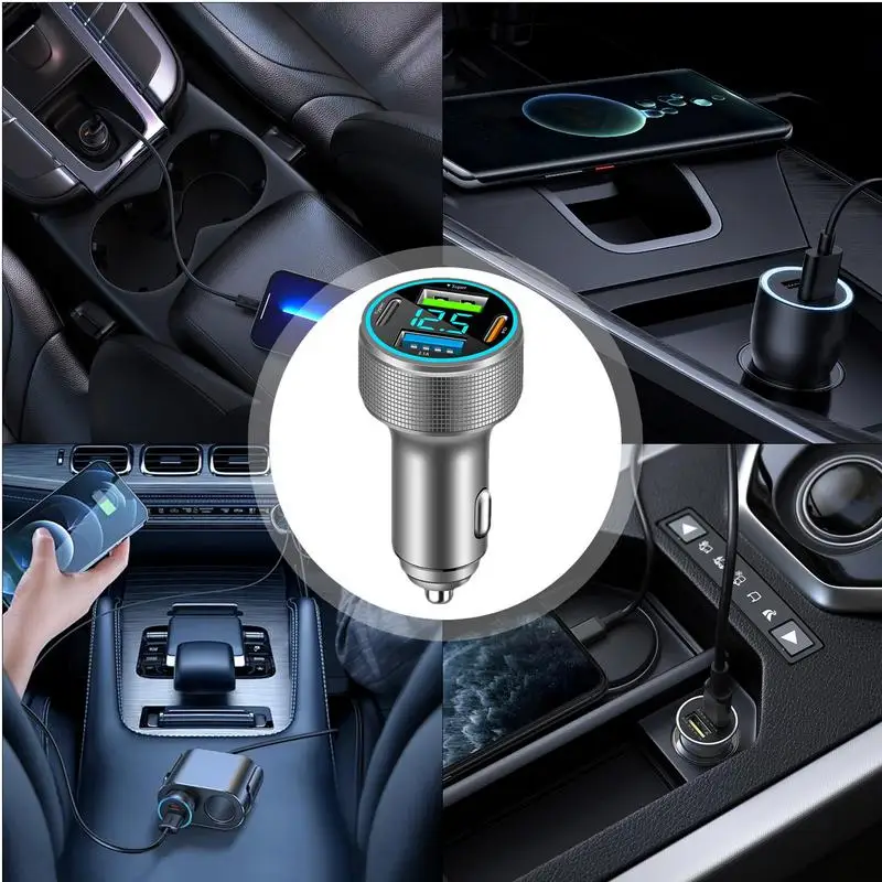 Car Charging Adapter 4 Port Automobile Type C USB Charger Adapter LED Digital Display Fast Charging Car Phone Charger For SUV