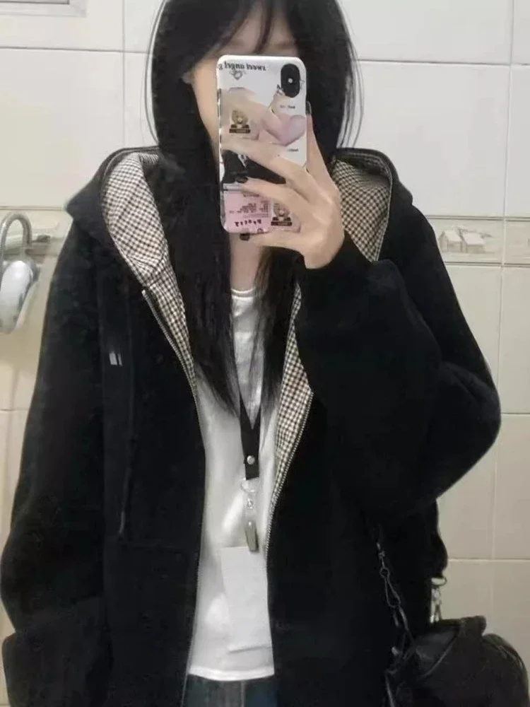 2025 Y2k Estetica Plaid Patchwork Felpe Casual Oversize Mall Goth Streetwear Autunno Harajuku Lettera Ricamo Felpa