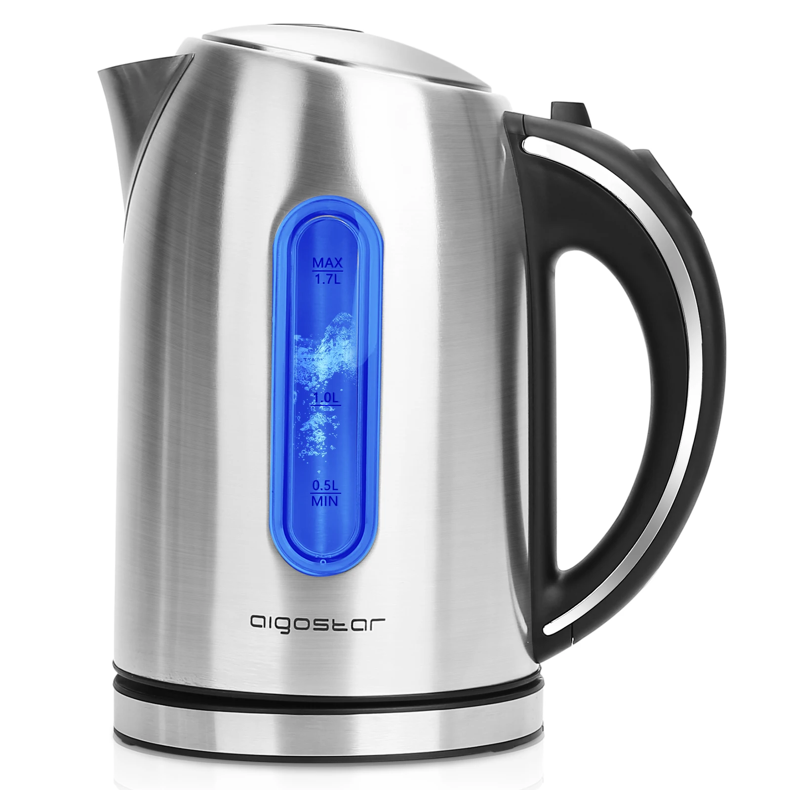 Uigostar King 1.7L stainless steel electric kettle with lighting LED water level indicator, 2200W Ebullition fast, Anti-limestone filter swivel Base, BPA free kettle