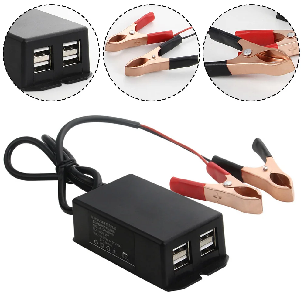 

12/24V DC Power Adapter With Battery Clip Vehicle USB Charger 4 USB Accesorios Para Vehículos 2024 Hot Sale Brand New Discount