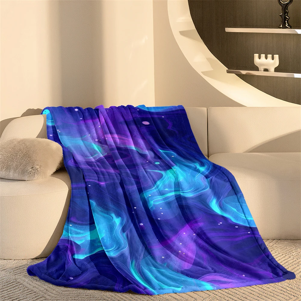 Neon Blue Purple Smoke Cozy Flannel Fleece Blanket Lightweight Plush Throw Blanket for Sofa Bed Travel Camping Warm Blanket