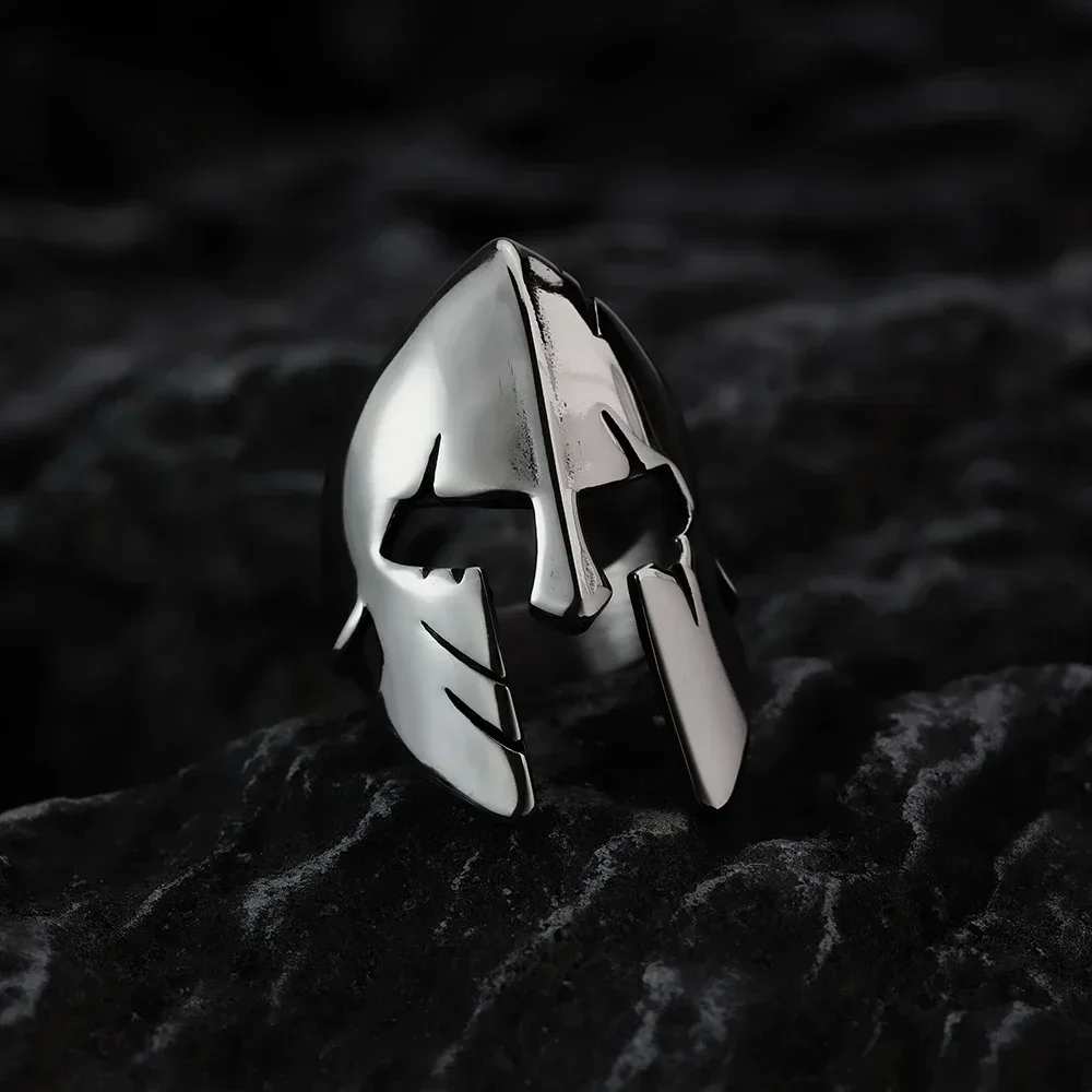 Spartan Warrior Mask Titanium Steel Ring European and American Vintage Style Men\'s Fashion Stainless Steel Ring Accessories