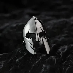 Spartan Warrior Mask Titanium Steel Ring European and American Vintage Style Men's Fashion Stainless Steel Ring Accessories