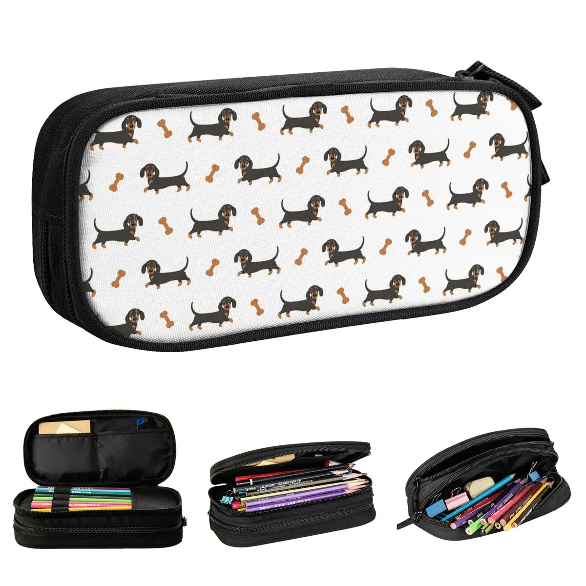 Dachshund Sausage Dog Pencil Case Pencilcases Pen Holder for Student Large Storage Pencil Bags School Zipper Accessories