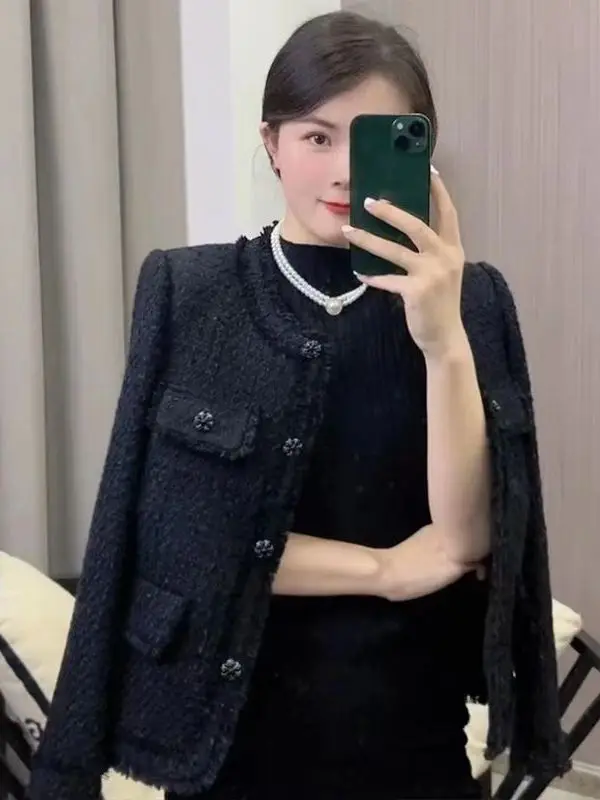 

Bla Cotton Enhanced Sle Women's Jaet Autumn Winter New Name Lady High End Feeling Bright Silk Thiened Woolen Coat