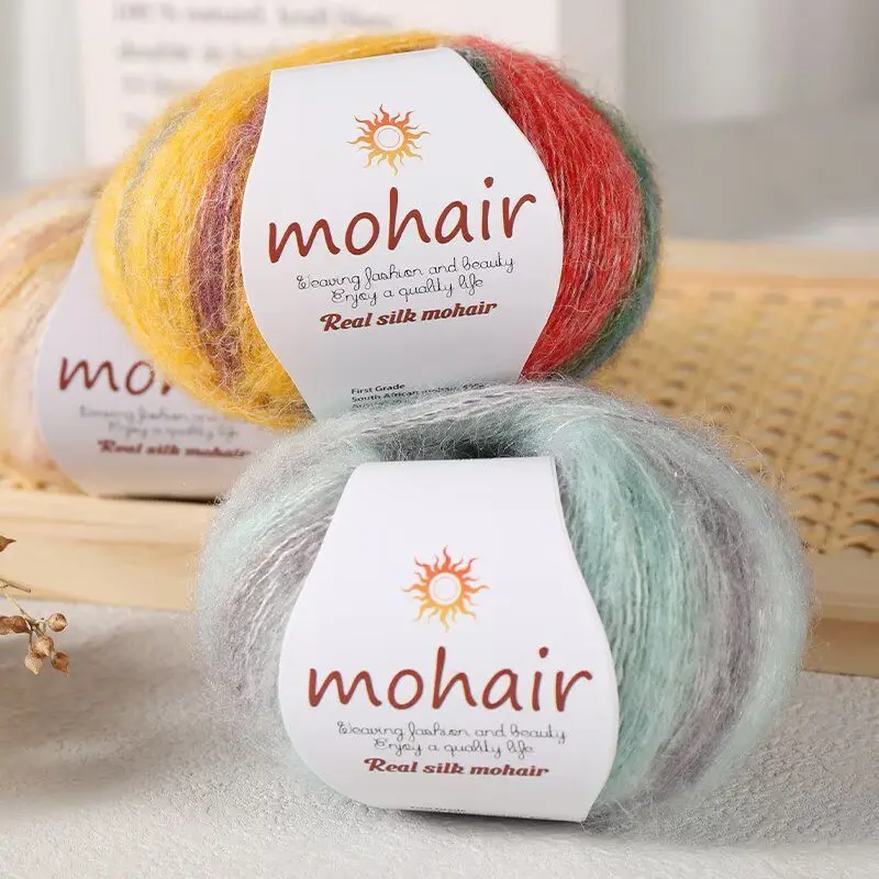 200g/Set Mehrfarbiges, gradientfarbenes Mohair-Garn zum Handstricken von Pullovern, Schals, Mützen, Tüchern, DIY, weiches, hautfreundliches Garn