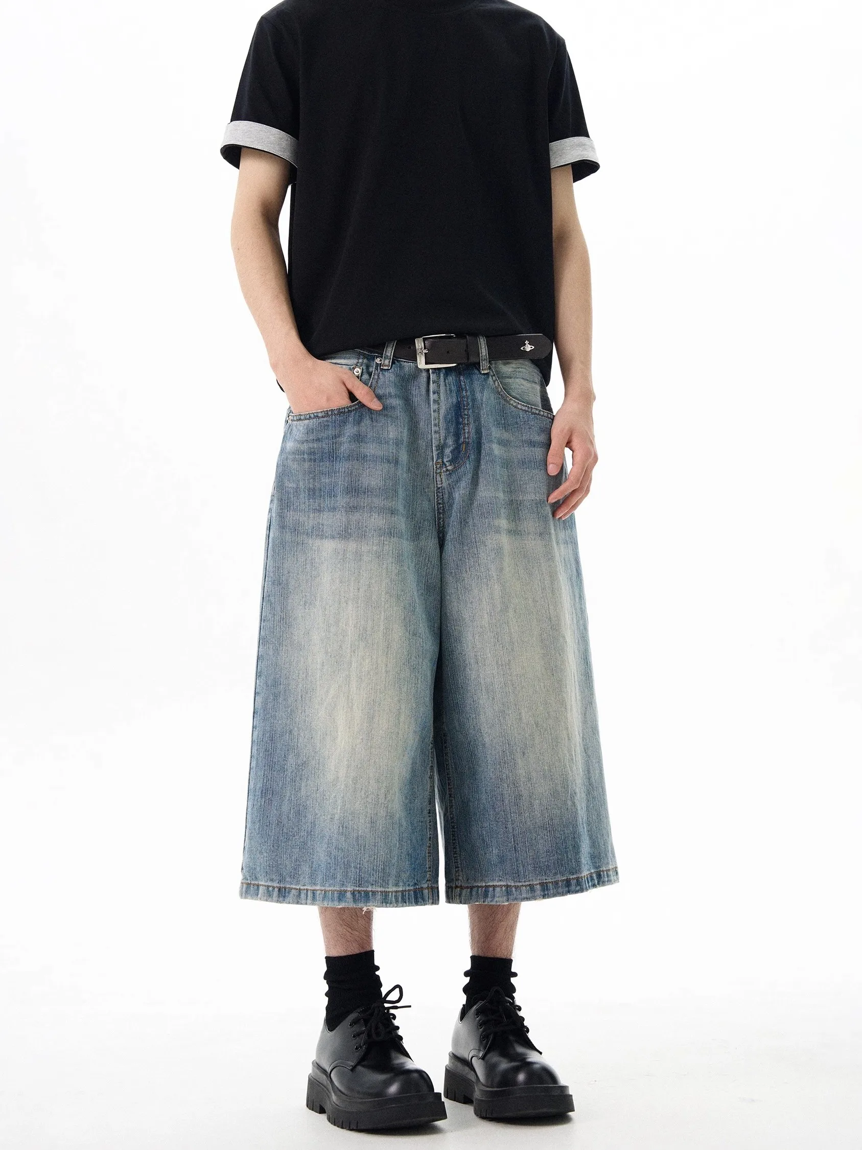 الرجعية الأمريكية Waed الدنيم واسعة الساق ort السراويل فضفاضة سبعة أقدام الجينز عارضة الشباب العصرية متعددة كيت منتصف عالية الخصر الجينز