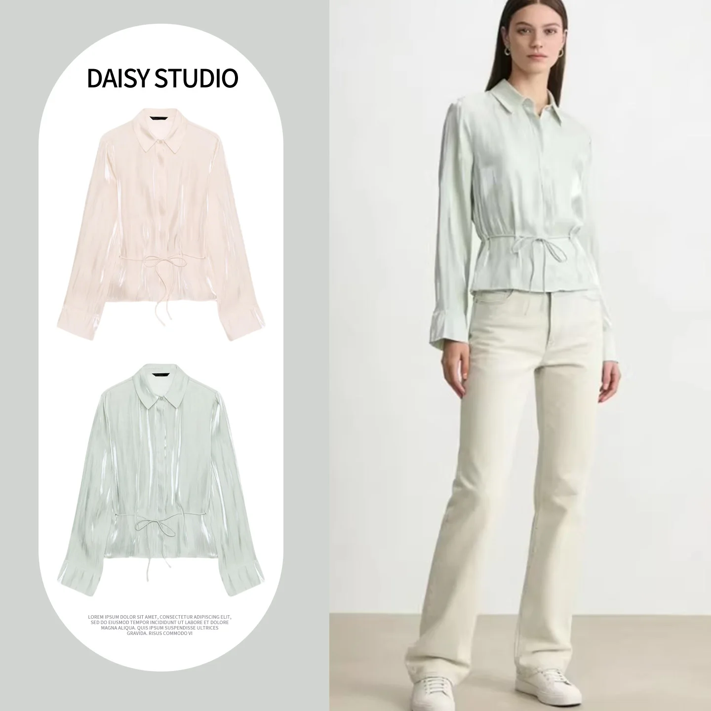 

Spring 2026 Women's Casual Style Long Sleeve Collared Shirt with Belt Polyester Fiber Resistant to Deformation Printed Top