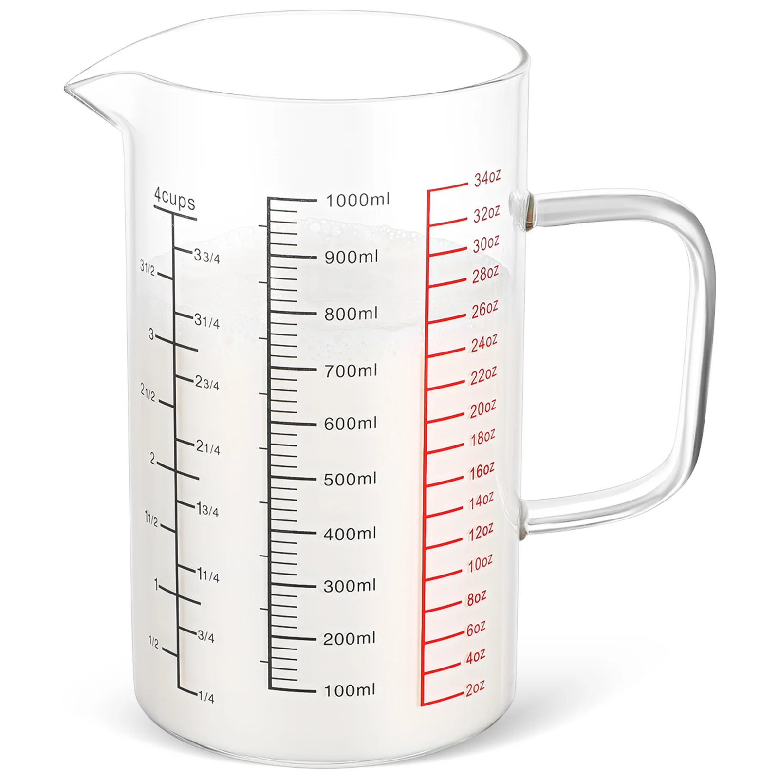 

Стеклянный мерный стакан 1000 мл Боросиликатное стекло Термостойкое измерение жидкости Многоцелевое кухонное смешивание для приготовления выпечки