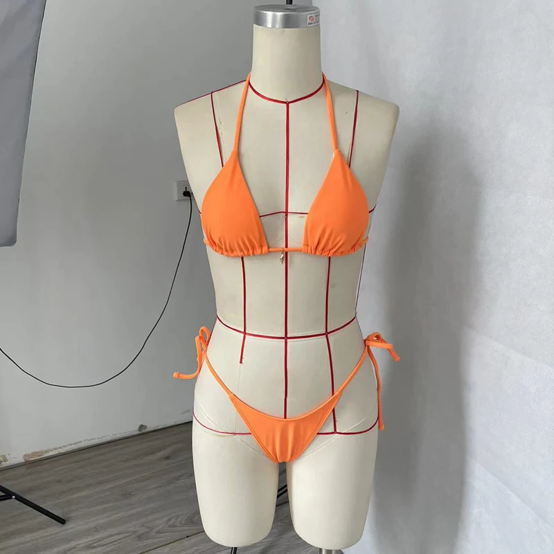 Bikini damskie BEACHCICI dwuczęściowe letnie modne seksowne Halter dekolt sznurek wysoki stan bez pleców sznurowane wąskie plaża strój kąpielowy