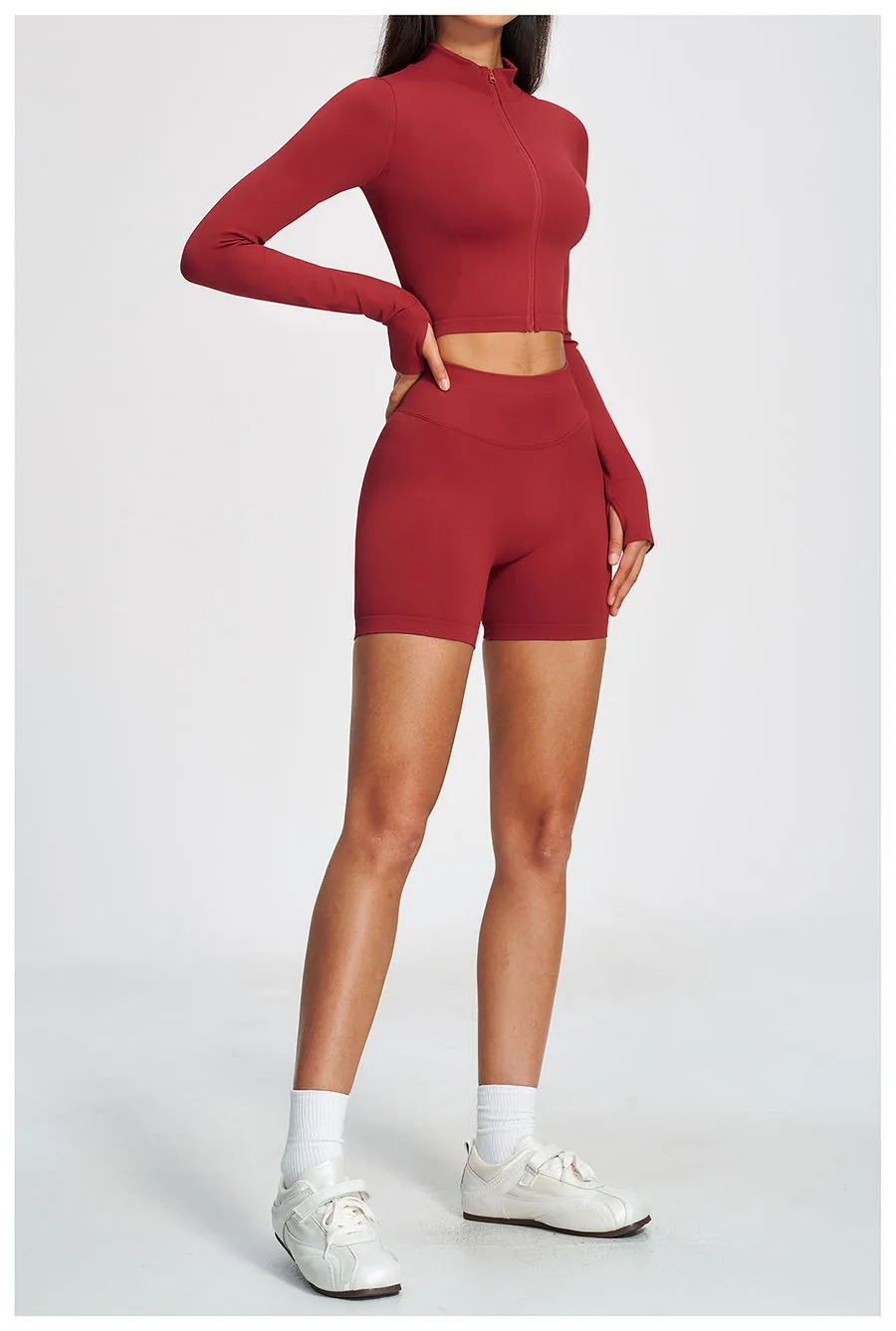 Neues 2-teiliges Yoga-Set, nahtloses Sportoutfit, Damen-Trainingsanzug, Lauf- und Workout-Kleidung, langärmelig, mit Reißverschluss, Sportbekleidung – Detail 6