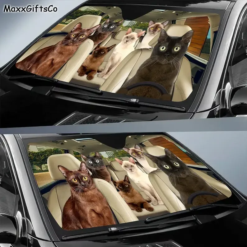 Burmese cat car sun shade,Burmese cat windshield,family sunshade,cat car accessories,car decoration,gift for father,mother