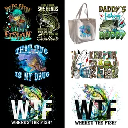 Papa 'S Fishing Buddy Keepin 'Reel Luipaard Print Aquarel Ijzer Op Stickers Applique Voor Doek Sterke Viscositeit Diy Decoratie