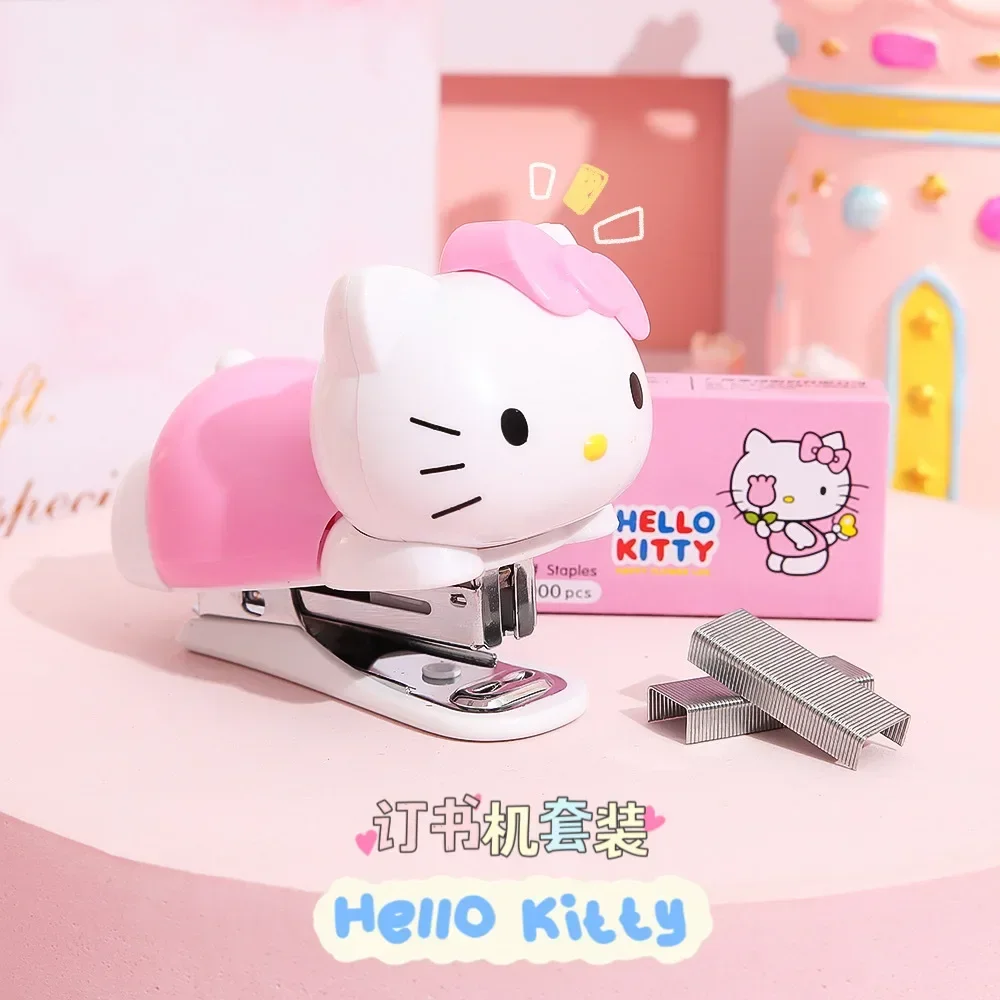 New Sanrio Kawaii HelloKitty Stapler Cartoon Portable Mini Book Binder Compact Office Binding Send Nails Student School Supplies