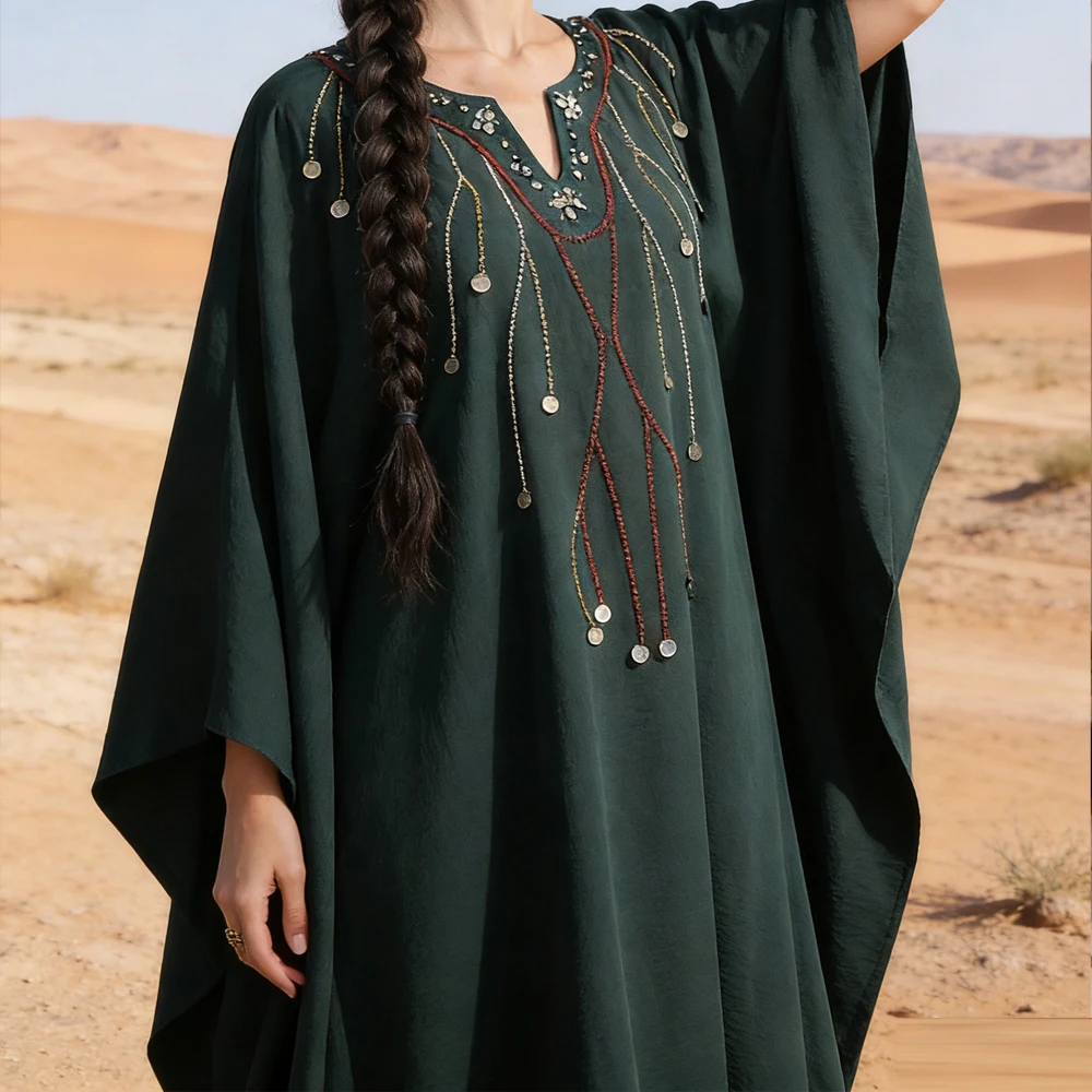 

2026 Diamonds Abaya Dubai Kaftan Eid Djellaba Women Muslim Dresses Batwing Sleeve Party Gown Robe Caftan Marocain Femme Vestido