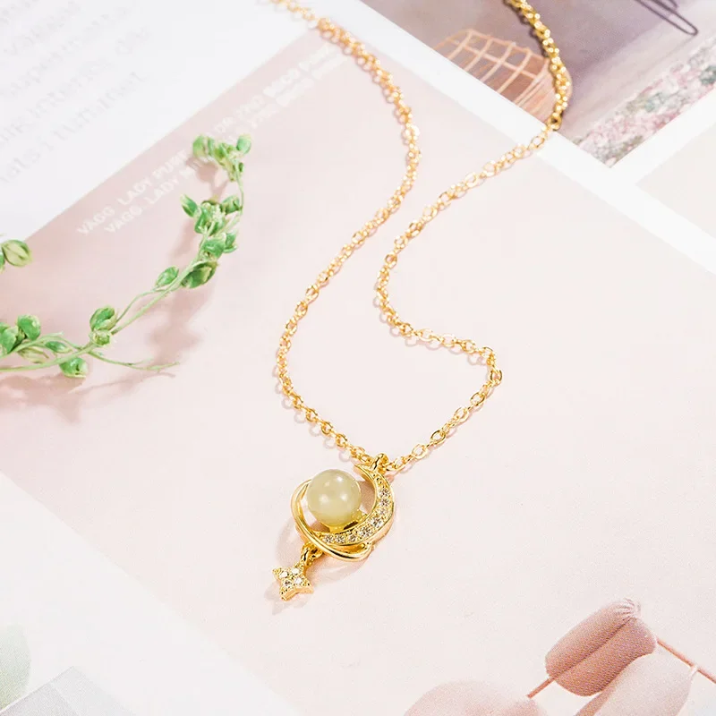 2024 New Trendy Originality Moon Jade Pendant Special Interest Light Luxury Design Classy High-Grade Clavicle Necklace for Lady