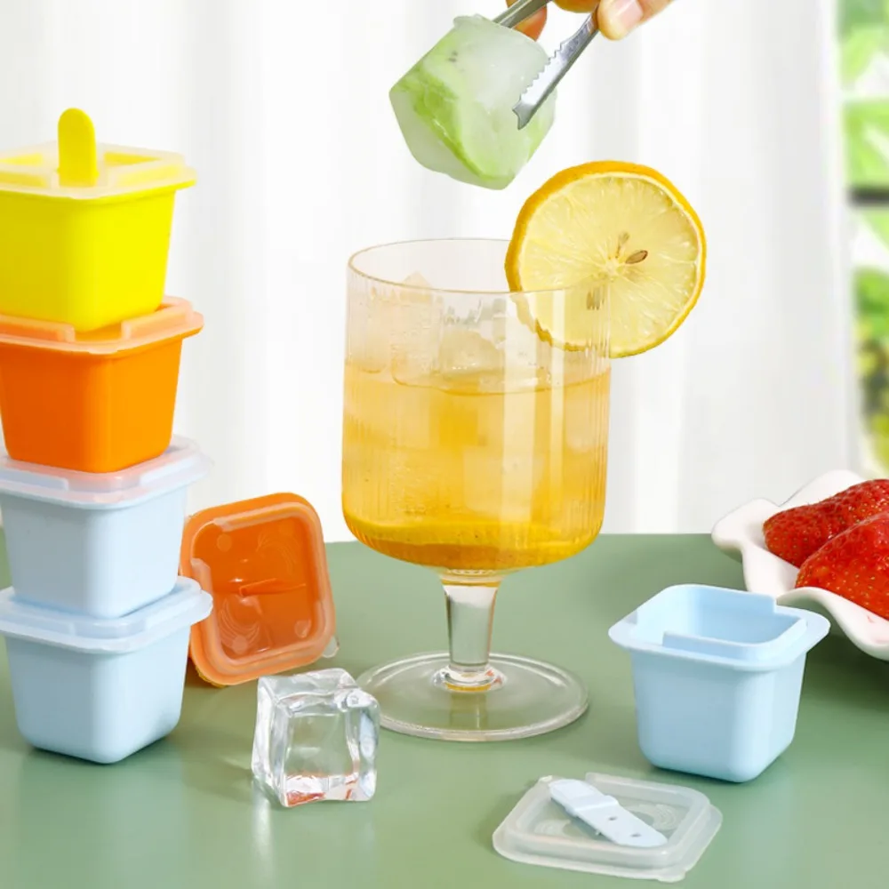 Square Ice Cream Mold PP Chocolate Pastry Tools Ice Block Molds with Handle Summer Ice Lattice for Whiskey Juice Coffee Drinks
