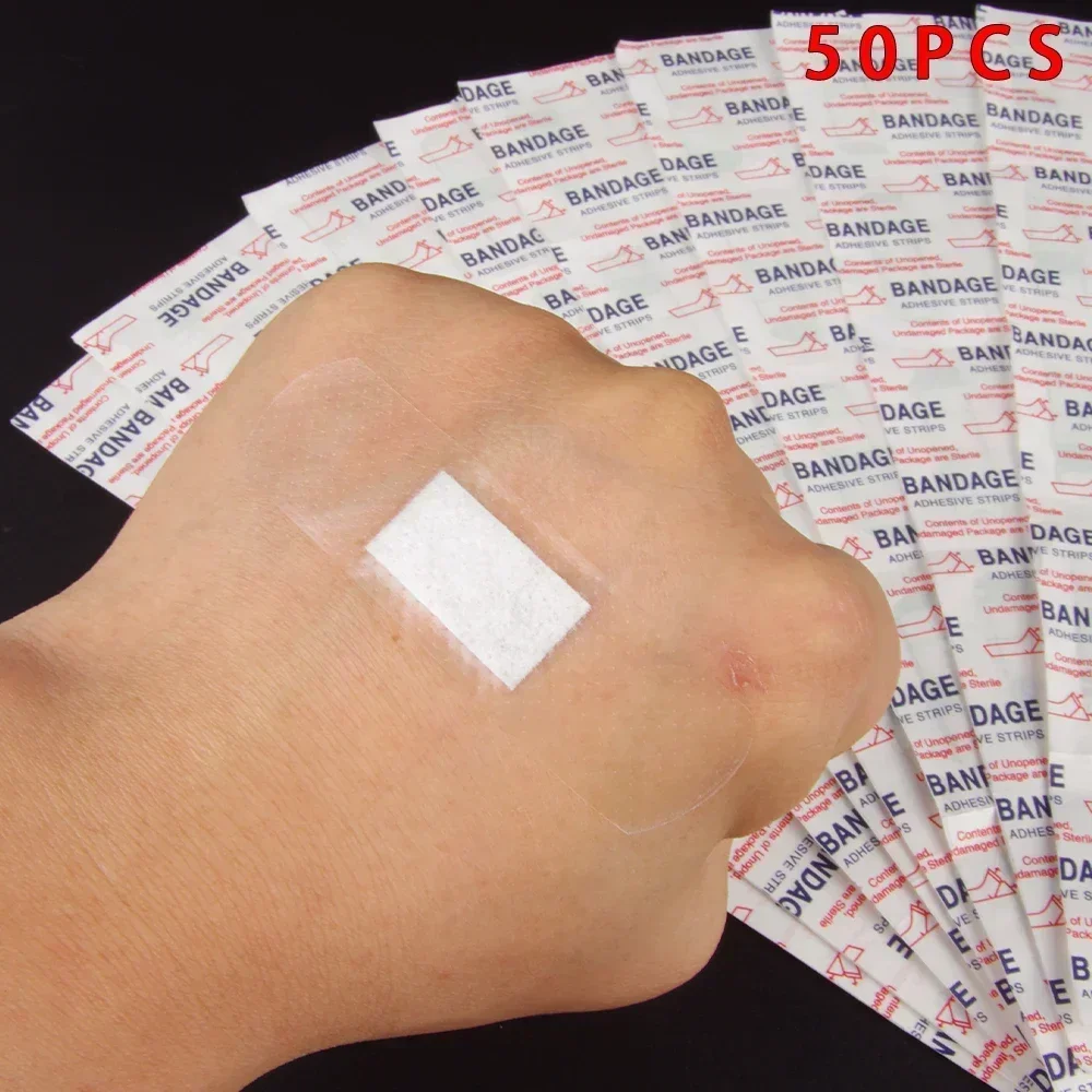 50PCS 38*38/72*19mm Transparent PU Waterproof Wound Plaster Band Aid Adhesive Bandage Protective Sticker Outdoor Home First Aid