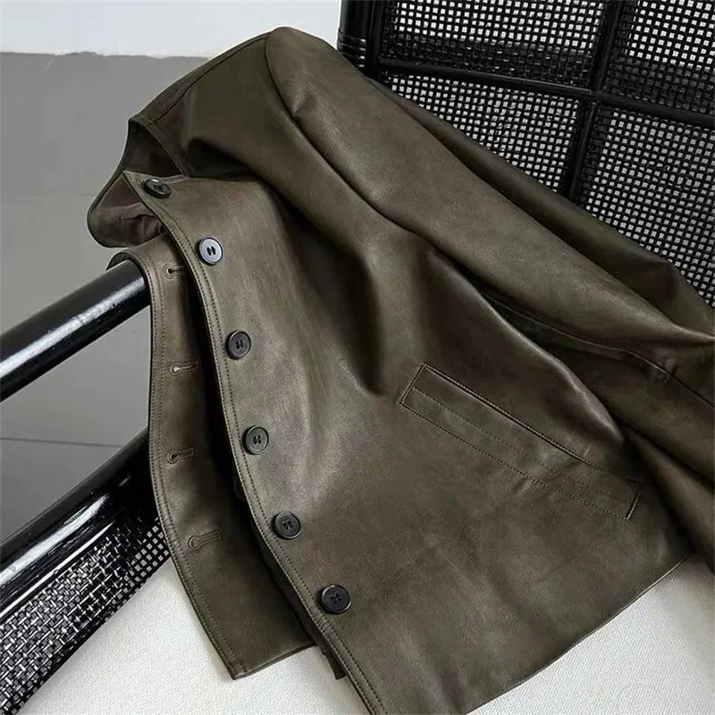 السترات النسائية جلد المرأة معطف قصير الربيع والخريف جوكر فضفاض واحدة الصدر بو دراجة نارية دعوى سترة جلدية المد