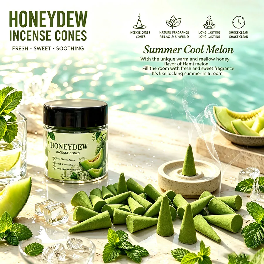 High-Quality Handcrafted Sweet Melon Incense Cones, 37/143/320 Pieces in Exquisite Sealed Jars, with a Refreshing Summer Melon Scent, Warm, Soft, and Sweet, Filling the Room with a Fresh and Sweet Aroma, Just Like Locking in the Summer in the Room In Outdoor Settings, Yoga, Meditation, Swimming, Fresh Air, and Gifts for Friends.