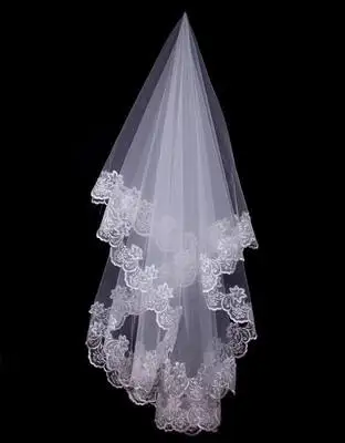 Wedding Accessories Short Veil White Ivory 1.5m One Layer Bridal Appliques Lace Edge 2024