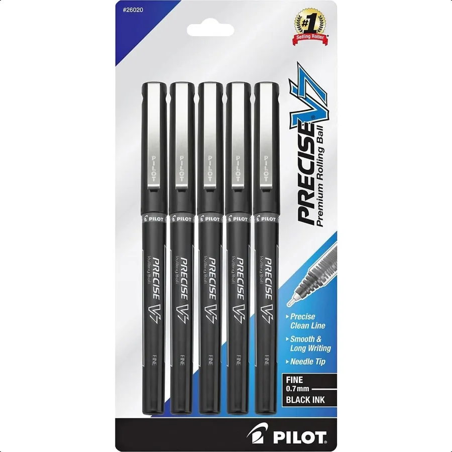 

Precise V7 Capped Liquid Ink Rolling Ball Pens Fine Point 0.7 mm Black Pack of 5