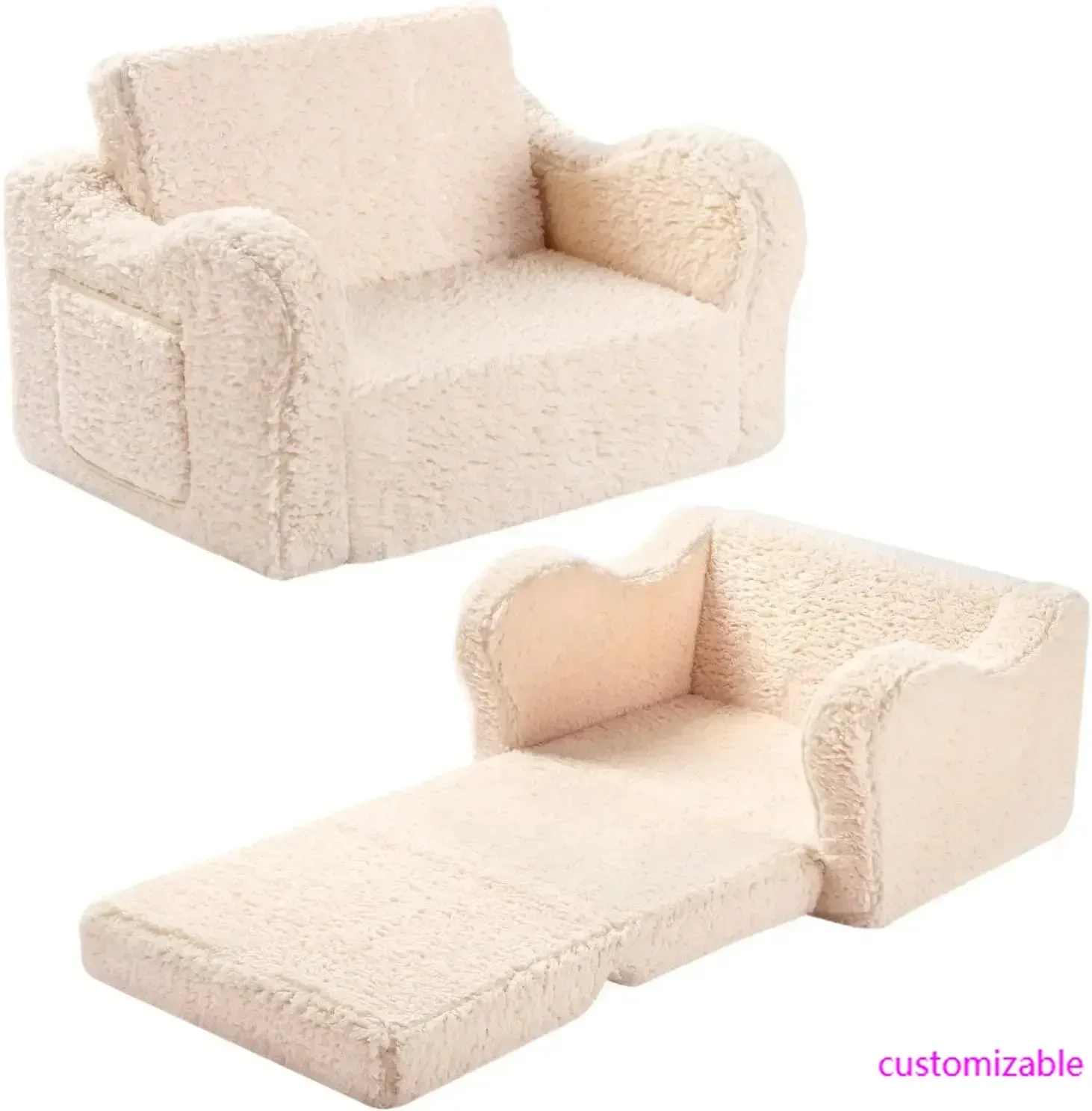 

Kids Chairs for Toddler, 2-in-1 Toddler Soft Sherpa Couch Fold Out, Convertible Sofa to Lounger for Girls and Boys, Cream