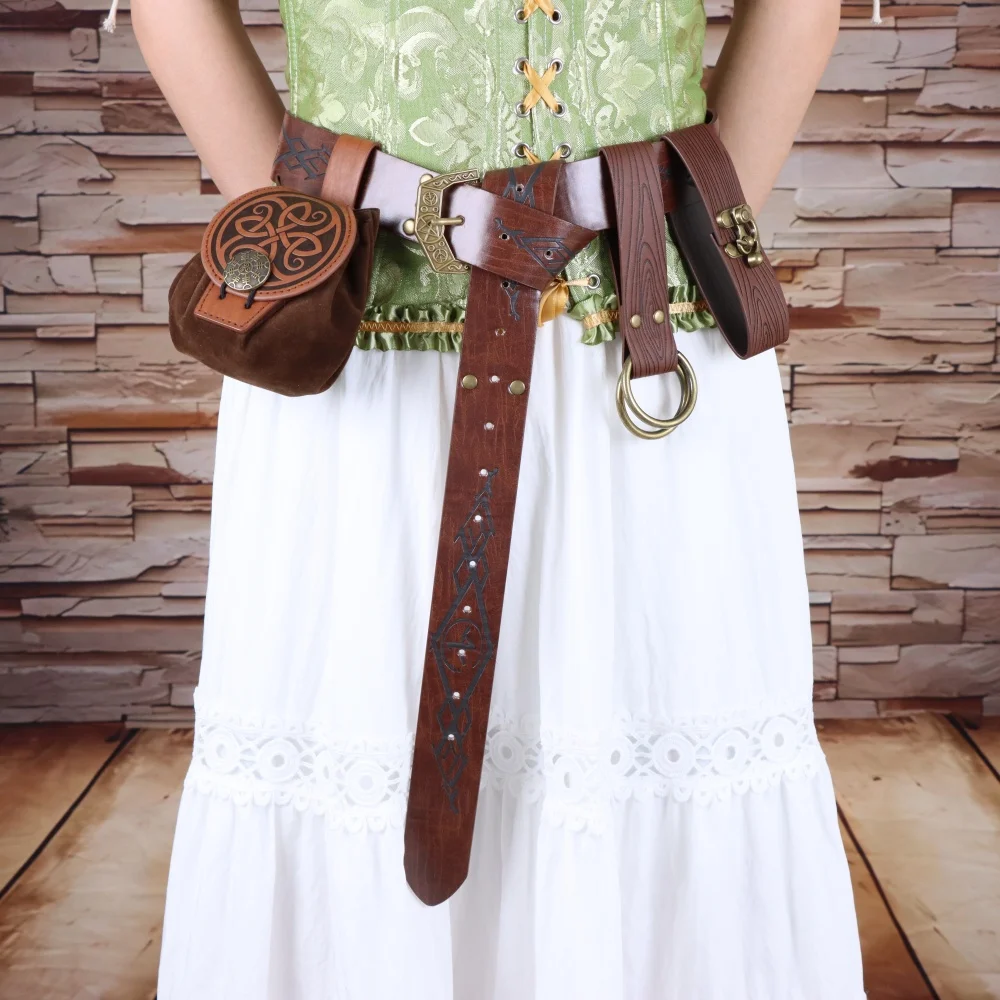 

UYEE комплект пояса викингов-винтажный ремень с гравировкой и мешочком для монет, нейтральный рыцарский пояс для одежды, епоха Ренессанс, ярмарка, Хэллоуин