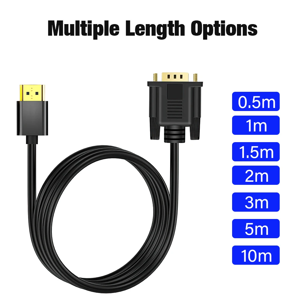 HDMI Male to VGA Male 0.5M 1M 2M 3M 5M 10M 1080P 60Hz HDMI Compatible Cable to VGA Adapter Digital to Analog for Computer Laptop