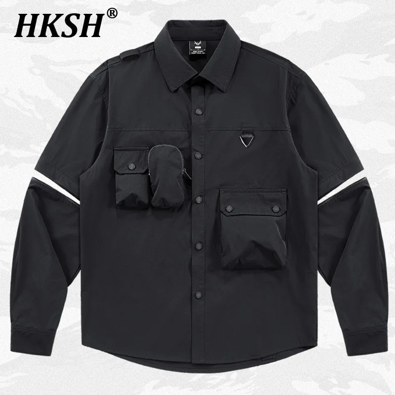 

HKSH Spring New Men Outdoor Fashion Detachable Sleeve Shirt Dark Jacket Trend Multi Pockets Drawstring Tactical Chic Coat HK5950