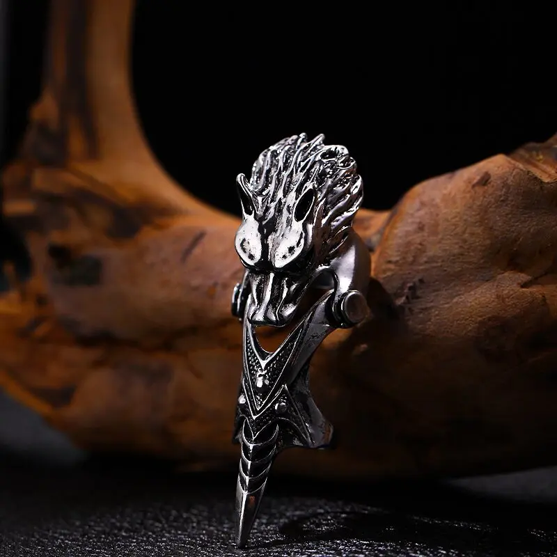 Exaggerated Trendy Snake Skull Wolf Ring for Woman And Man Cobra Skeleton Head Steampunk Luxury Gothique Punk Jewelry Gifts