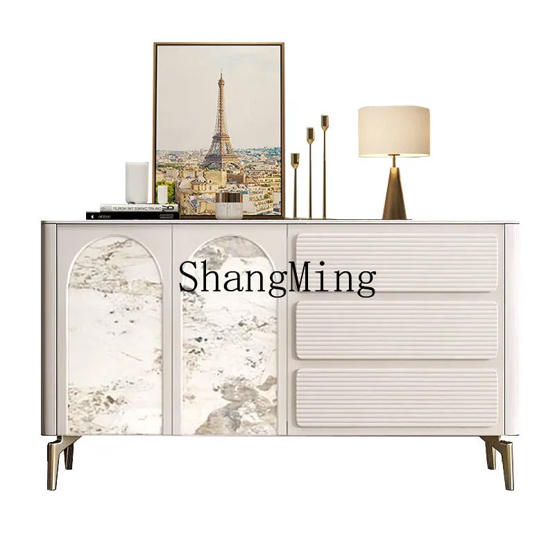 

LXY light luxury solid wood dining side cabinet cream style living room entrance entrance locker