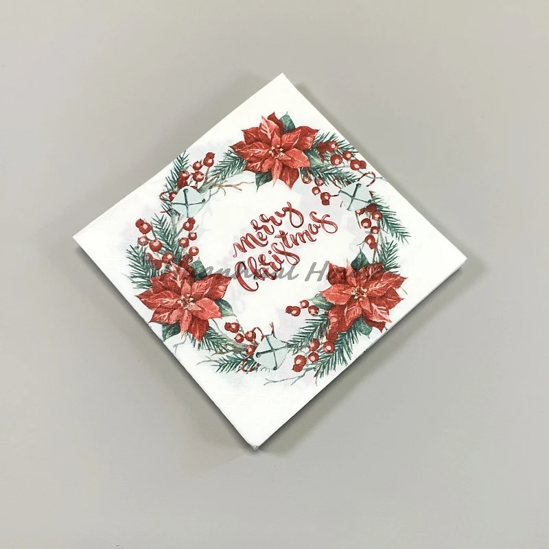 20Pcs/Bag Merry Christmas Flower Pinecones Paper Napkins Xmas Decoupage Serviettes for Christmas Party Tableware Home Decor New2