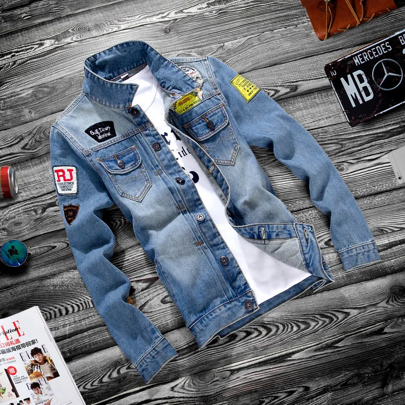 Moda 2022 wiosna jesień Distressed zgrywanie Casual Denim nastolatek kurtka mężczyźni z długim rękawem koszula Hip hopowa młodzież studenci cienki