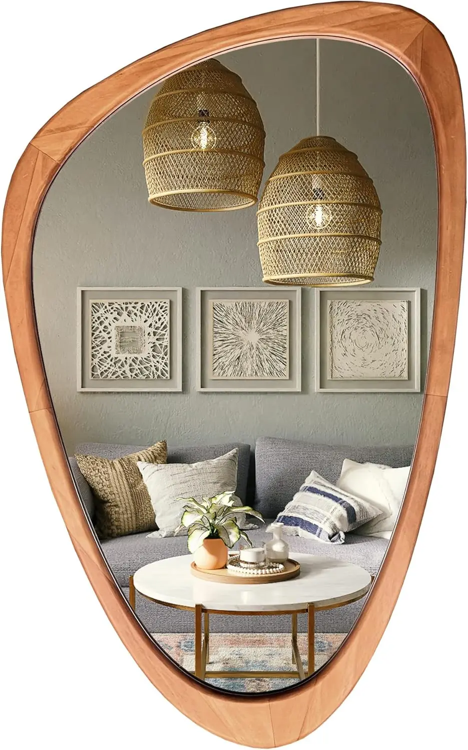 Asymmetrical Mirror, Irregular Wall Mirror, Wall Mirrors Decorative for Bedroom Living Room Entryway Hall, Wood Mirror for mid Century Modern Decor 30
