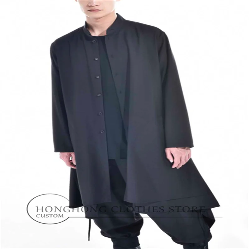 Manteau et chemise pour hommes, nouvelle tendance 2022, manteau et chemise longs foncés, chemise à col montant et manches longues, M-6XL! Chemises grande taille sur mesure!