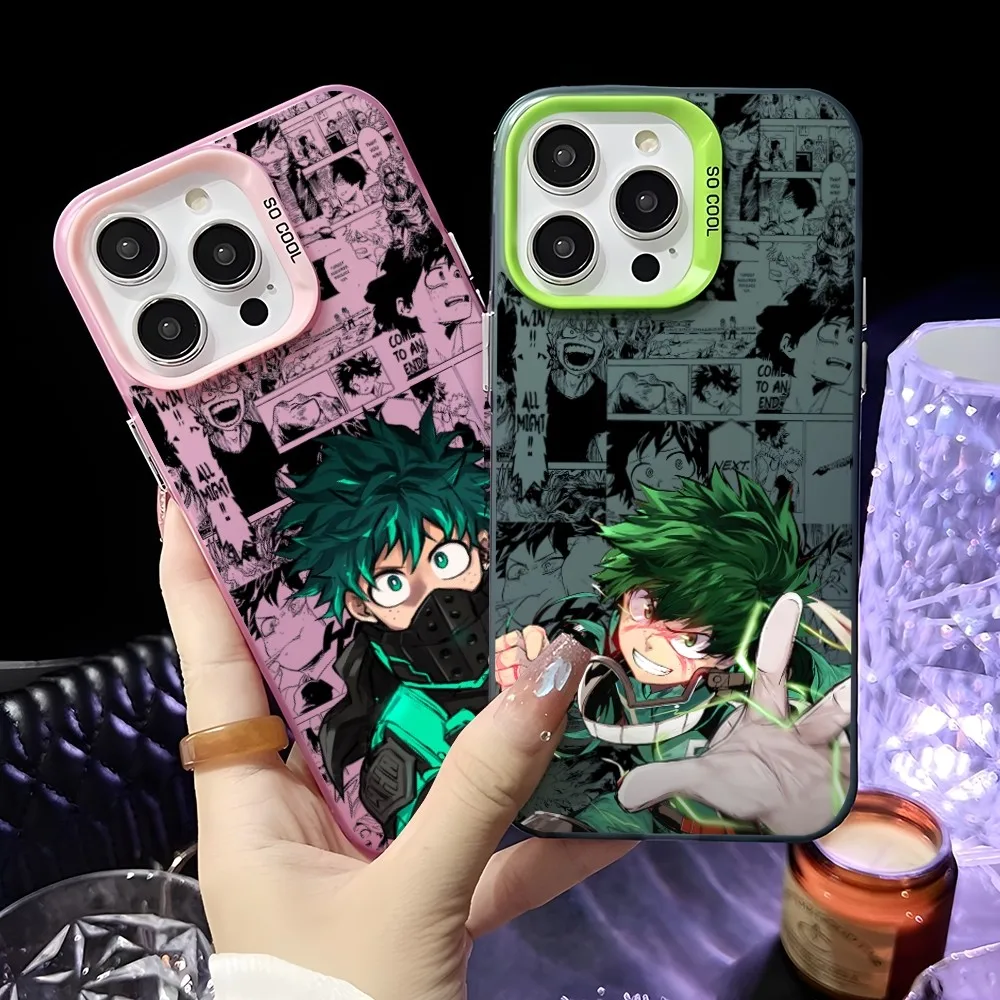 Anime I-Izuku Midoriya Phone Case For iPhone 16 15 14 13 12 11 Pro Max Pink Green Matte Laser Metallic Aurora Funda