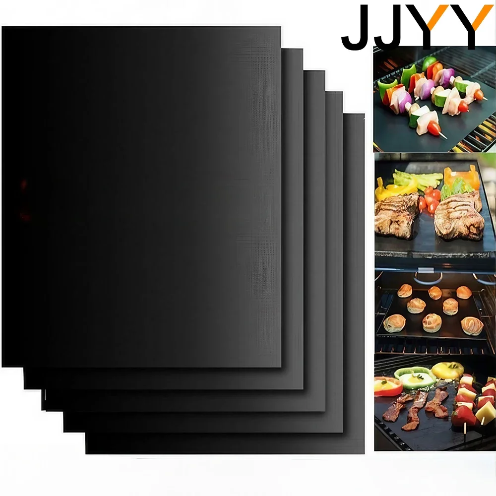 JJYY 5 Pcs Oven Heat Resistant Non-Stick Grill Mats , Teflon Oven Mats, Grill Mats for Microwave, Electric Oven and Grills