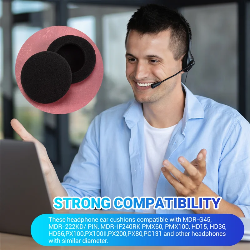 Goed gemaakt verdikte oortelefoonhoes oorkussen oorbeschermer, sponshoes, 60 mm vervangbare hoofdtelefoonaccessoire beschermhoes, universeel