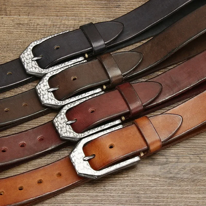 ceinture-en-cuir-veritable-avec-boucle-en-acier-inoxydable-texture-martelee-retro-pour-jean-38cm-de-largeur-5mm-d'epaisseur