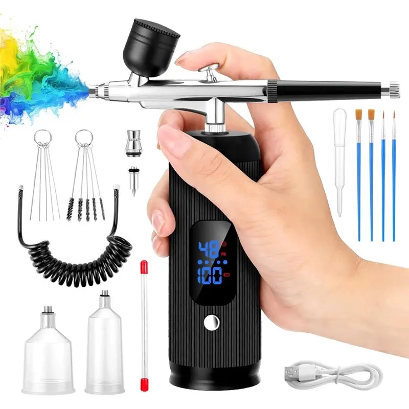 

VEHO-Airbrush Kit With Compressor 28/38/48 PSI High Pressure Non Clogging With 0.3/0.5Mm Nozzles For Pastry,Makeup Painting