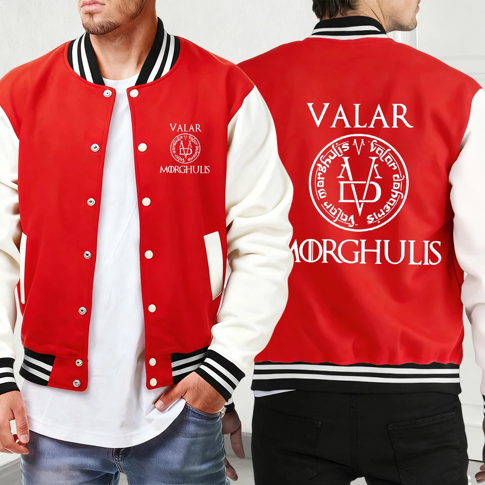 Valar Morguhulis طباعة الشارع جديد البيسبول جيرسي الرجال موضة الهيب هوب جاكيتات جيب الخريف الشتاء الملابس مريح أساسيات Veste