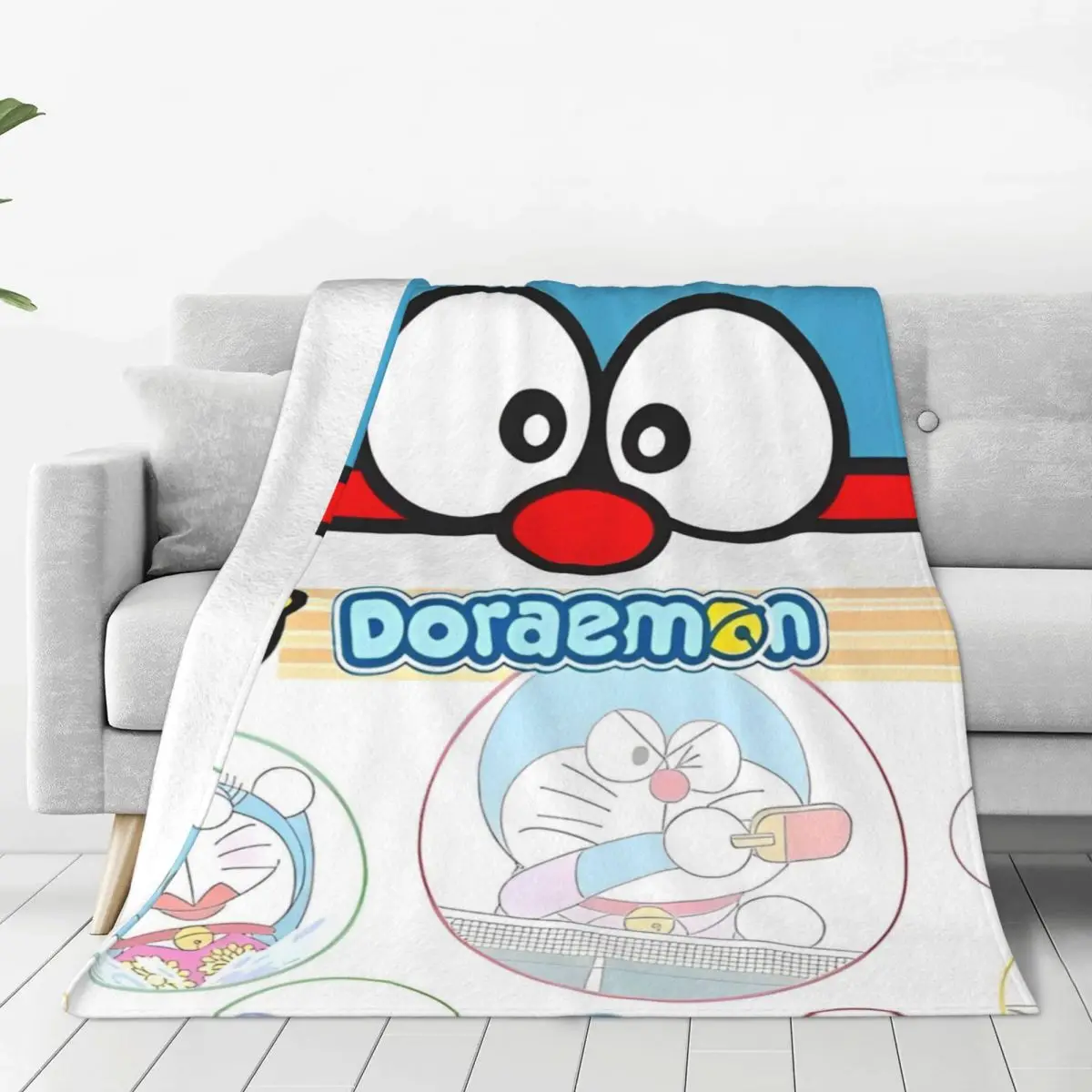 D-Doraemons Knitted Blankets Coral Fleece Plush Kawaii Cartoon Soft Throw Blankets for Bed Bed Rug