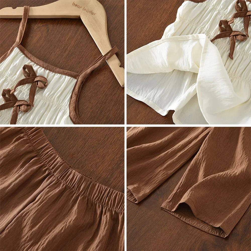 Bär Führer Mädchen Anzug Koreanische Version Sommer Khaki Rüschen Hosenträger T-shirt + Beige Hosen 2Pcs Set 3-7 jahre Kinder Kleidung – Detail 29