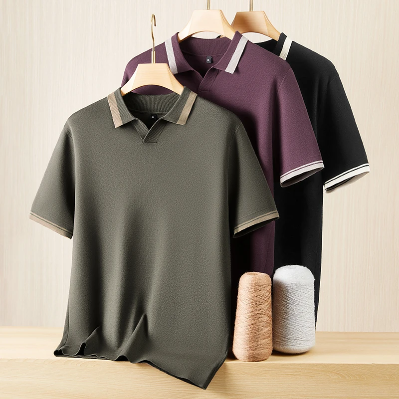 

Silky Elastic Fabric Premium Men Sweater Short Sleeved Knitwear Autumn Quality Soft Comfortable Viscose Blends Sueters De Hombre